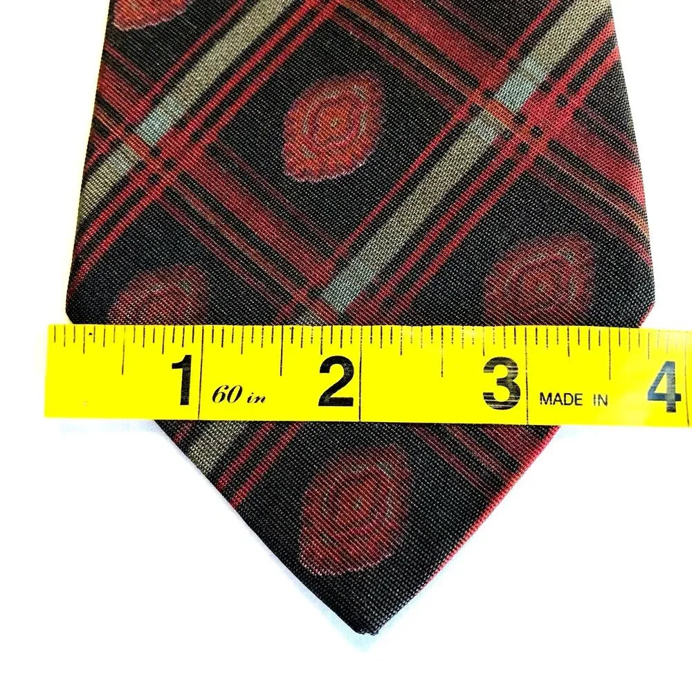 Tango Max Raab Tie Vintage Plaid Cherry Rayon Black Brown Red Vegas Casino Mafia